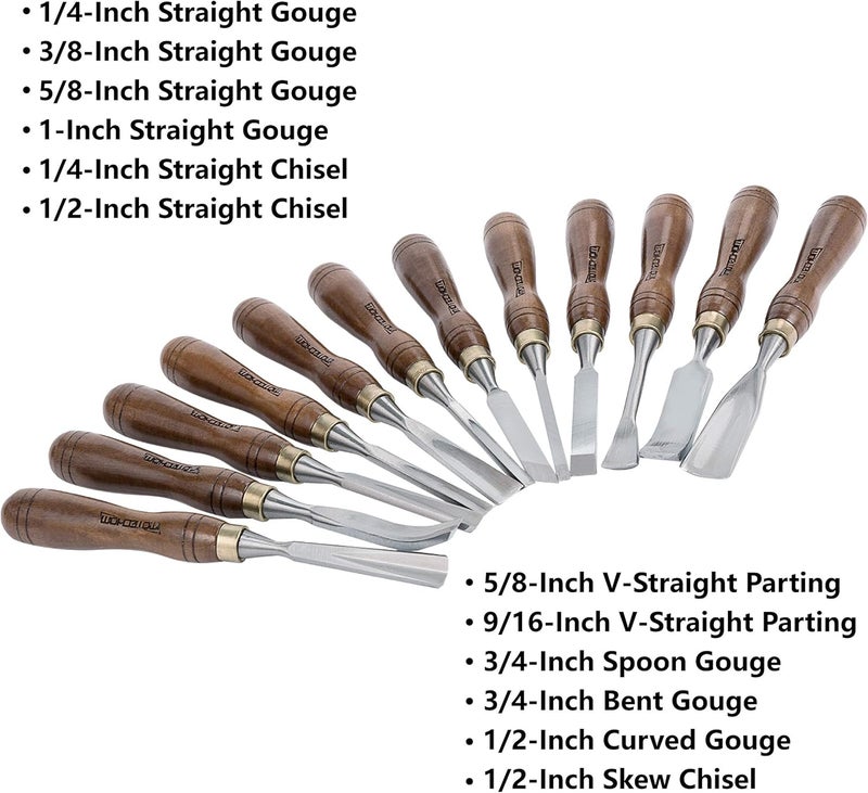 IMOTECHOM 12-Pieces Woodworking Wood Carving Tools Chisel Set with Wooden Box, Razor Sharp CR-V 60 Steel Blades - Image 3